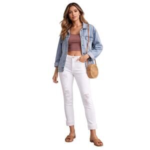 Almost Famous White Skinny Jeans Eyelet Cuff Women’s Size 9